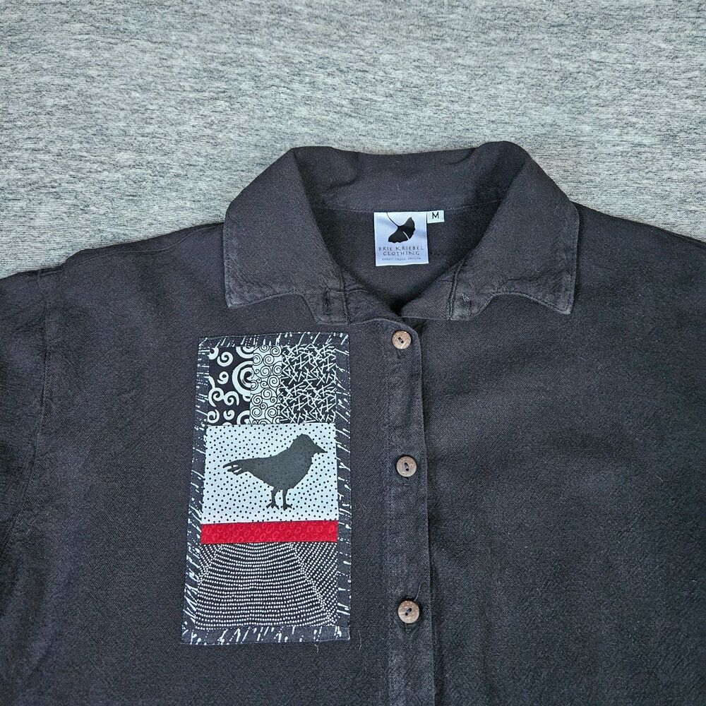 Brie Kriebel Shirt Women's Medium 100% Cotton Beachy Top Bird Quilt Art To Wear - Picture 3 of 8